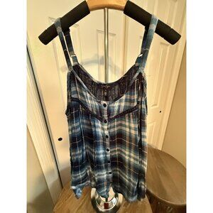 JESSICA SIMPSON Blue Plaid Top With Straps And Long Sleeves Size 2X